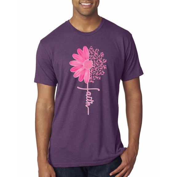 Wild Bobby, Faith Pink Ribbon Sunflower, Breast Cancer Awareness, Men Premium Tri Blend Tee, Vintage Purple, Small