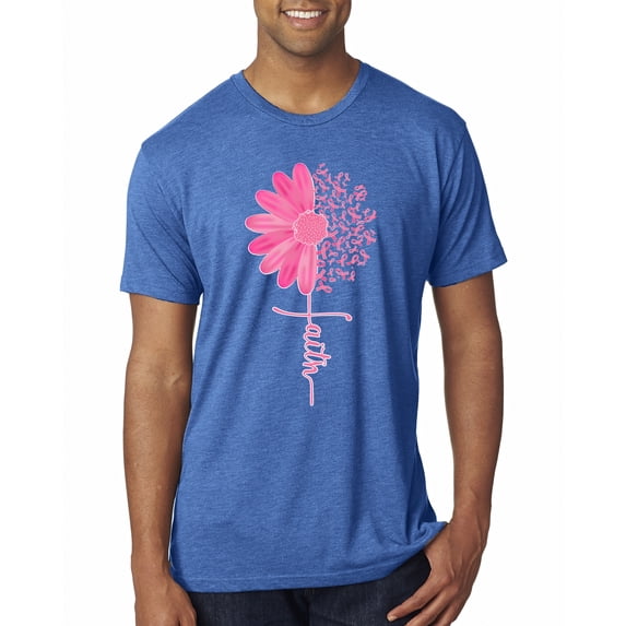 Wild Bobby, Faith Pink Ribbon Sunflower, Breast Cancer Awareness, Men Premium Tri Blend Tee, Vintage Royal, Medium