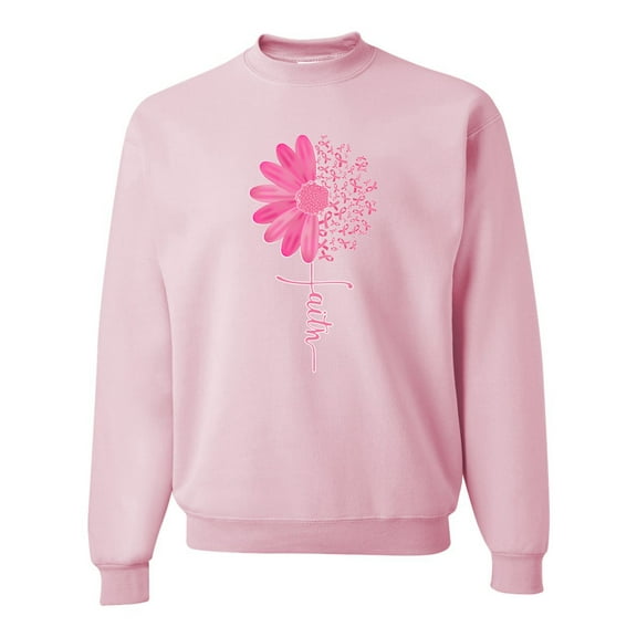 Wild Bobby, Faith Pink Ribbon Sunflower, Breast Cancer Awareness, Unisex Crewneck Graphic Sweatshirt, Light Pink, Large