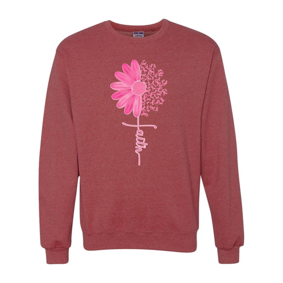 Wild Bobby, Faith Pink Ribbon Sunflower, Breast Cancer Awareness, Unisex Crewneck Graphic Sweatshirt, Vintage Heather Red, X-Large