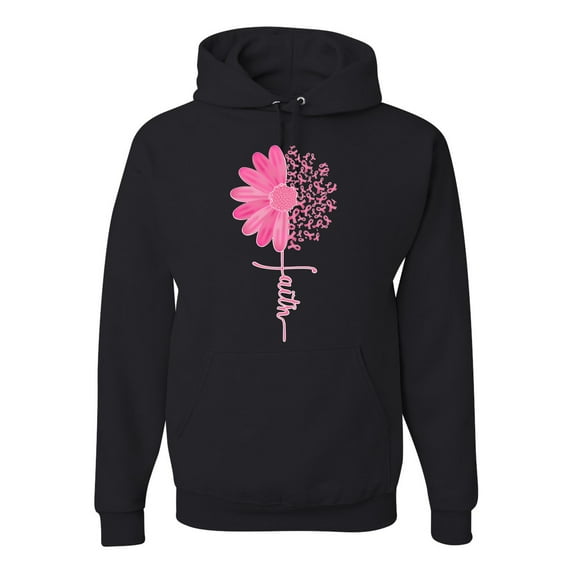 Wild Bobby, Faith Pink Ribbon Sunflower, Breast Cancer Awareness, Unisex Graphic Hoodie Sweatshirt, Black, Small