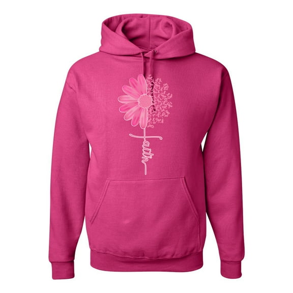 Wild Bobby, Faith Pink Ribbon Sunflower, Breast Cancer Awareness, Unisex Graphic Hoodie Sweatshirt, Fuschia, Large