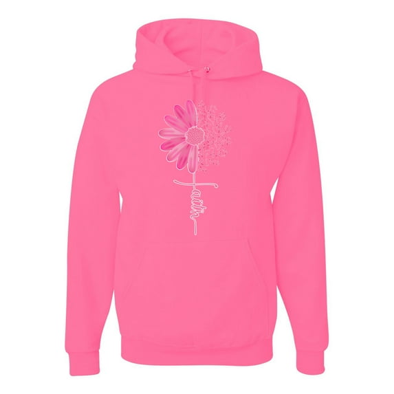 Wild Bobby, Faith Pink Ribbon Sunflower, Breast Cancer Awareness, Unisex Graphic Hoodie Sweatshirt, Neon Pink, X-Large