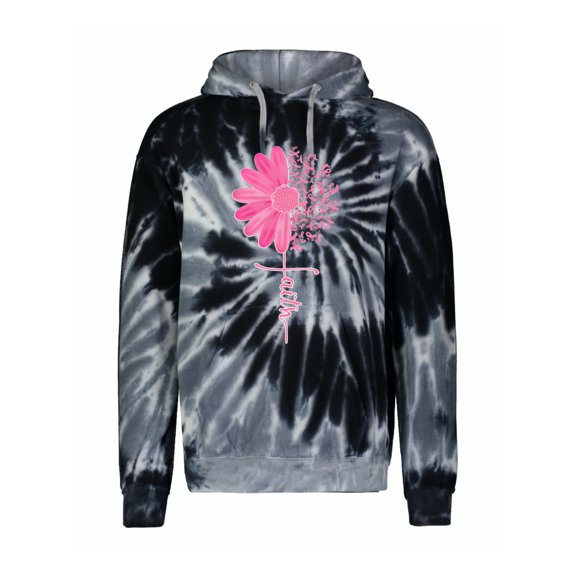 Wild Bobby, Faith Pink Ribbon Sunflower, Breast Cancer Awareness, Unisex Graphic Hoodie Sweatshirt, Spiral Black, 3X-Large