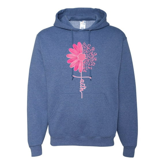 Wild Bobby, Faith Pink Ribbon Sunflower, Breast Cancer Awareness, Unisex Graphic Hoodie Sweatshirt, Vintage Heather Blue, Small