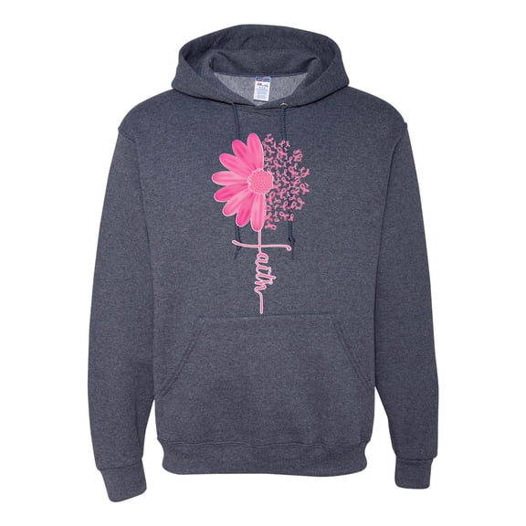 Wild Bobby, Faith Pink Ribbon Sunflower, Breast Cancer Awareness, Unisex Graphic Hoodie Sweatshirt, Vintage Heather Navy, 3X-Large