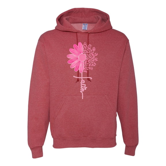 Wild Bobby, Faith Pink Ribbon Sunflower, Breast Cancer Awareness, Unisex Graphic Hoodie Sweatshirt, Vintage Heather Red, X-Large