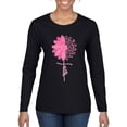 thumbnail image 1 of Wild Bobby, Faith Pink Ribbon Sunflower, Breast Cancer Awareness, Women Graphic Long Sleeve Tee, Black, Small, 1 of 5