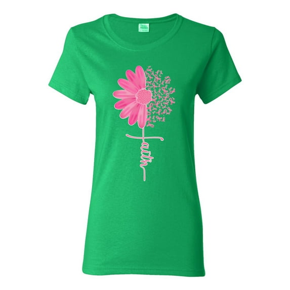 Wild Bobby, Faith Pink Ribbon Sunflower, Breast Cancer Awareness, Women Graphic Tee, Kelly, Large