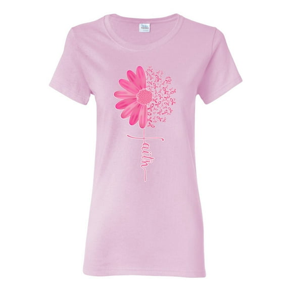 Wild Bobby, Faith Pink Ribbon Sunflower, Breast Cancer Awareness, Women Graphic Tee, Light Pink, Medium