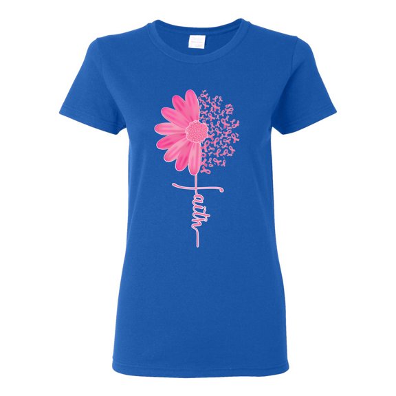 Wild Bobby, Faith Pink Ribbon Sunflower, Breast Cancer Awareness, Women Graphic Tee, Royal, Medium