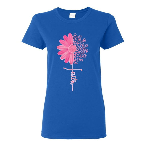 Wild Bobby, Faith Pink Ribbon Sunflower, Breast Cancer Awareness, Women Graphic Tee, Royal, Medium