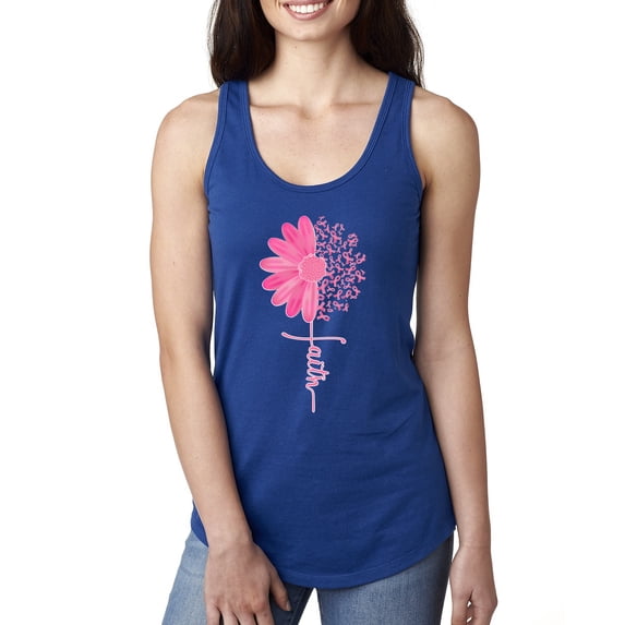 Wild Bobby, Faith Pink Ribbon Sunflower, Breast Cancer Awareness, Women Racerback Tank Top, Royal, Small