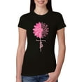 thumbnail image 1 of Wild Bobby, Faith Pink Ribbon Sunflower, Breast Cancer Awareness, Women Slim Fit Junior Tee, Black, Small, 1 of 5