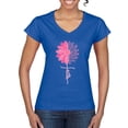 thumbnail image 1 of Wild Bobby, Faith Pink Ribbon Sunflower, Breast Cancer Awareness, Women Standard V-Neck Tee, Royal, X-Large, 1 of 5
