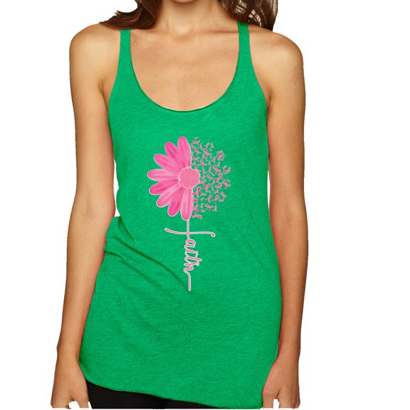 Wild Bobby, Faith Pink Ribbon Sunflower, Breast Cancer Awareness, Women Tri-Blend Racerback Tank Top, Envy, Small