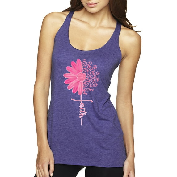 Wild Bobby, Faith Pink Ribbon Sunflower, Breast Cancer Awareness, Women Tri-Blend Racerback Tank Top, Purple Rush, Small