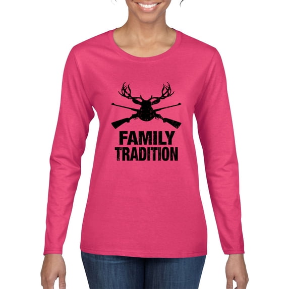 Wild Bobby, Family Tradition Buck Hunting, Hunting, Women Graphic Long Sleeve Tee, Fuschia, Small