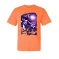 thumbnail image 1 of Wild Bobby, Fantasy Wolf Howling at The Full Moon, Animal Lover, Garment-Dyed Washed Look Short Sleeve T-Shirt, Neon Orange, Small, 1 of 3