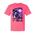 thumbnail image 1 of Wild Bobby, Fantasy Wolf Howling at The Full Moon, Animal Lover, Garment-Dyed Washed Look Short Sleeve T-Shirt, Neon Pink, Large, 1 of 3
