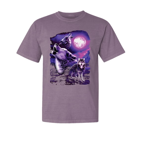 Wild Bobby, Fantasy Wolf Howling at The Full Moon, Animal Lover, Garment-Dyed Washed Look Short Sleeve T-Shirt, Rosewood, Small