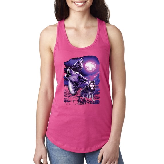 Wild Bobby, Fantasy Wolf Howling at The Full Moon Animal Lover Ladies Racerback Tank Top, Raspberry, Large