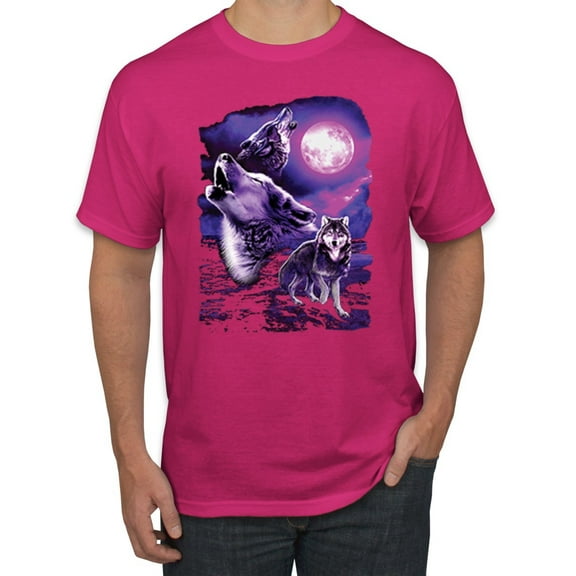 Wild Bobby, Fantasy Wolf Howling at The Full Moon Animal Lover Men's Graphic T-Shirt, Fuschia, Medium