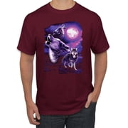 Wild Bobby, Fantasy Wolf Howling at The Full Moon Animal Lover Mens Graphic T-Shirt, Maroon, 5XL