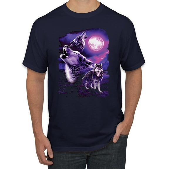 Wild Bobby, Fantasy Wolf Howling at The Full Moon Animal Lover Men's Graphic T-Shirt, Navy, Small