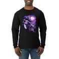 thumbnail image 1 of Wild Bobby, Fantasy Wolf Howling at The Full Moon Animal Lover Mens Long Sleeve Shirt, Black, Small, 1 of 3