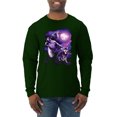 thumbnail image 1 of Wild Bobby, Fantasy Wolf Howling at The Full Moon Animal Lover Mens Long Sleeve Shirt, Forest Green, X-Large, 1 of 3