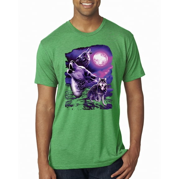Wild Bobby, Fantasy Wolf Howling at The Full Moon Animal Lover Mens Premium Tri Blend T-Shirt, Envy, Small