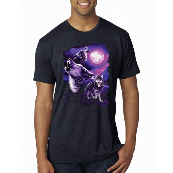 Wild Bobby, Fantasy Wolf Howling at The Full Moon Animal Lover Mens Premium Tri Blend T-Shirt, Vintage Navy, Small