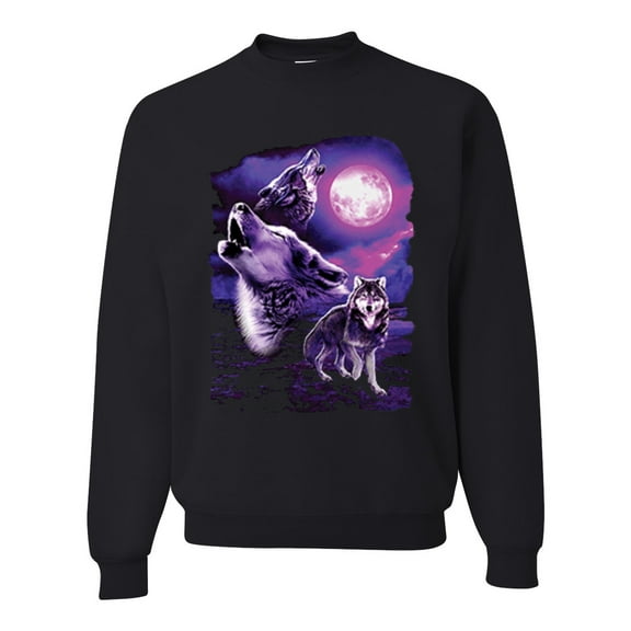 Wild Bobby, Fantasy Wolf Howling at The Full Moon Animal Lover Unisex Crewneck Graphic Sweatshirt, Black, 5XL