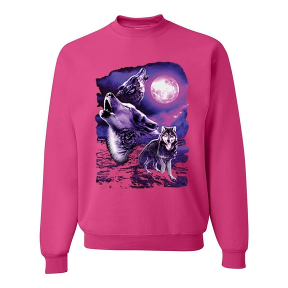 Wild Bobby, Fantasy Wolf Howling at The Full Moon Animal Lover Unisex Crewneck Graphic Sweatshirt, Fuschia, 3XL