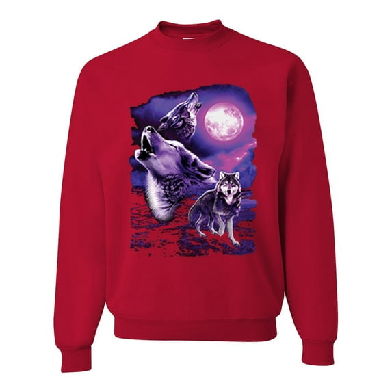 Wild Bobby, Fantasy Wolf Howling at The Full Moon Animal Lover Unisex Crewneck Graphic Sweatshirt, Red, 3XL