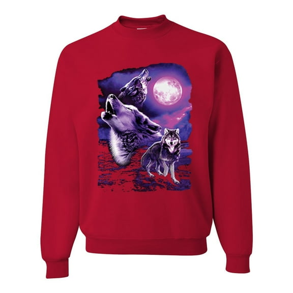 Wild Bobby, Fantasy Wolf Howling at The Full Moon Animal Lover Unisex Crewneck Graphic Sweatshirt, Red, 5XL