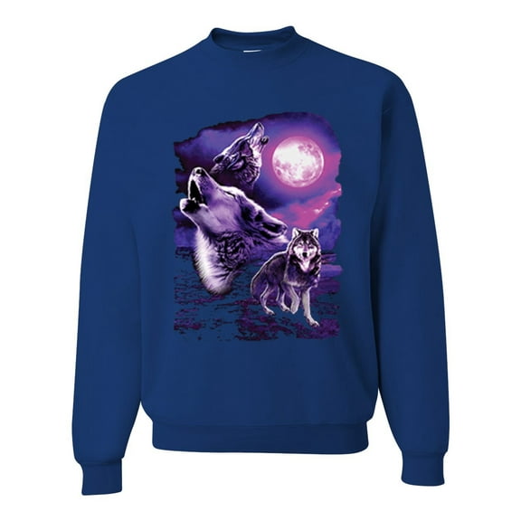 Wild Bobby, Fantasy Wolf Howling at The Full Moon Animal Lover Unisex Crewneck Graphic Sweatshirt, Royal, X-Large