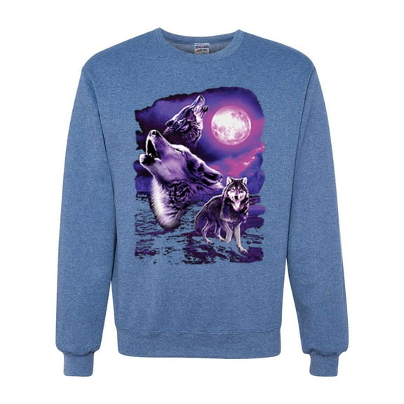 Wild Bobby, Fantasy Wolf Howling at The Full Moon Animal Lover Unisex Crewneck Graphic Sweatshirt, Vintage Heather Blue, Large
