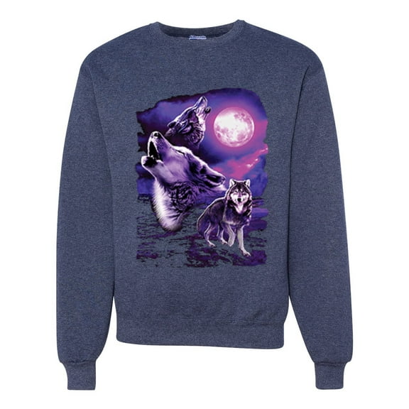 Wild Bobby, Fantasy Wolf Howling at The Full Moon Animal Lover Unisex Crewneck Graphic Sweatshirt, Vintage Heather Navy, 2XL