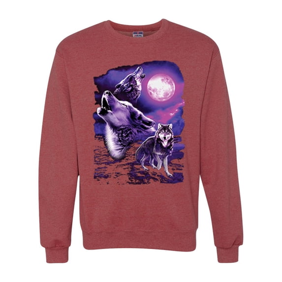 Wild Bobby, Fantasy Wolf Howling at The Full Moon Animal Lover Unisex Crewneck Graphic Sweatshirt, Vintage Heather Red, X-Large