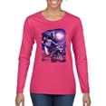 thumbnail image 1 of Wild Bobby, Fantasy Wolf Howling at The Full Moon Animal Lover Womens Graphic Long Sleeve T-Shirt, Fuschia, Small, 1 of 3