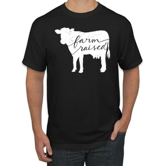 Wild Bobby, Farm Raised Cow Animal Lover Men's Graphic T-Shirt, Black, 4XL