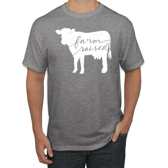 Wild Bobby, Farm Raised Cow Animal Lover Men's Graphic T-Shirt, Heather Grey, 5XL