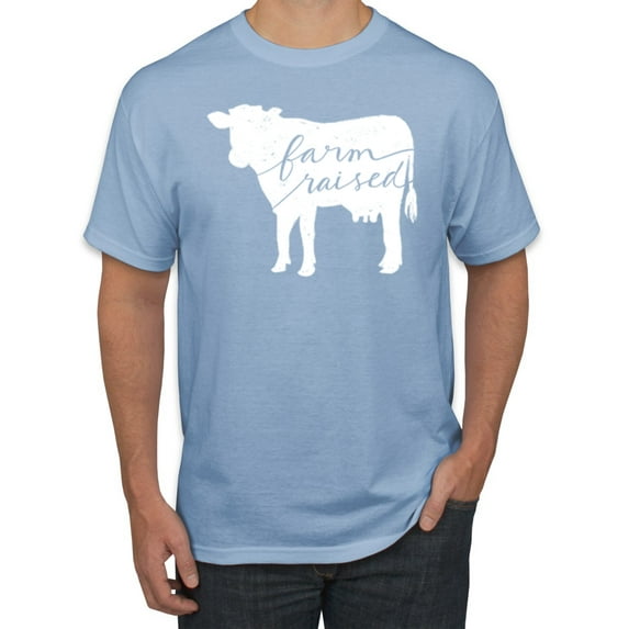 Wild Bobby, Farm Raised Cow Animal Lover Men's Graphic T-Shirt, Light Blue, 4XL