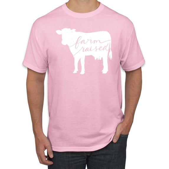 Wild Bobby, Farm Raised Cow Animal Lover Men's Graphic T-Shirt, Light Pink, Large