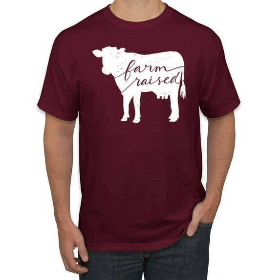 Wild Bobby, Farm Raised Cow Animal Lover Men's Graphic T-Shirt, Maroon, 3XL