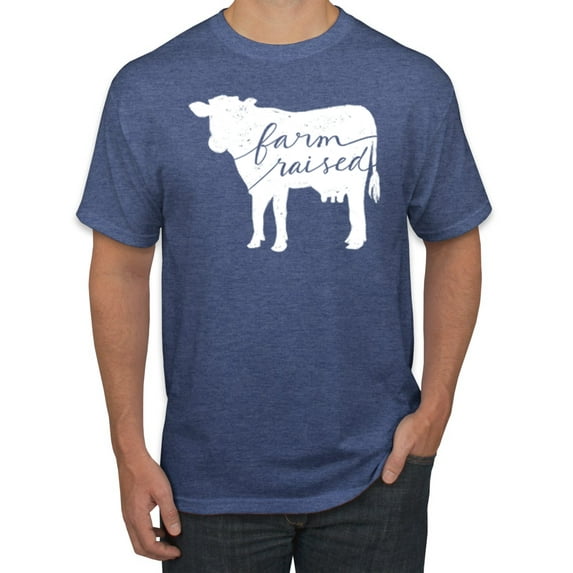 Wild Bobby, Farm Raised Cow Animal Lover Men's Graphic T-Shirt, Vintage Heather Blue, Small