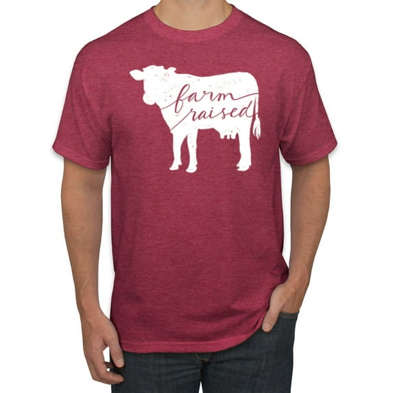 Wild Bobby, Farm Raised Cow Animal Lover Men's Graphic T-Shirt, Vintage Heather Red, Large