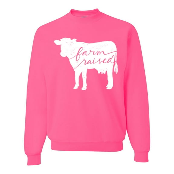 Wild Bobby, Farm Raised Cow Animal Lover Unisex Crewneck Graphic Sweatshirt, Neon Pink, Small
